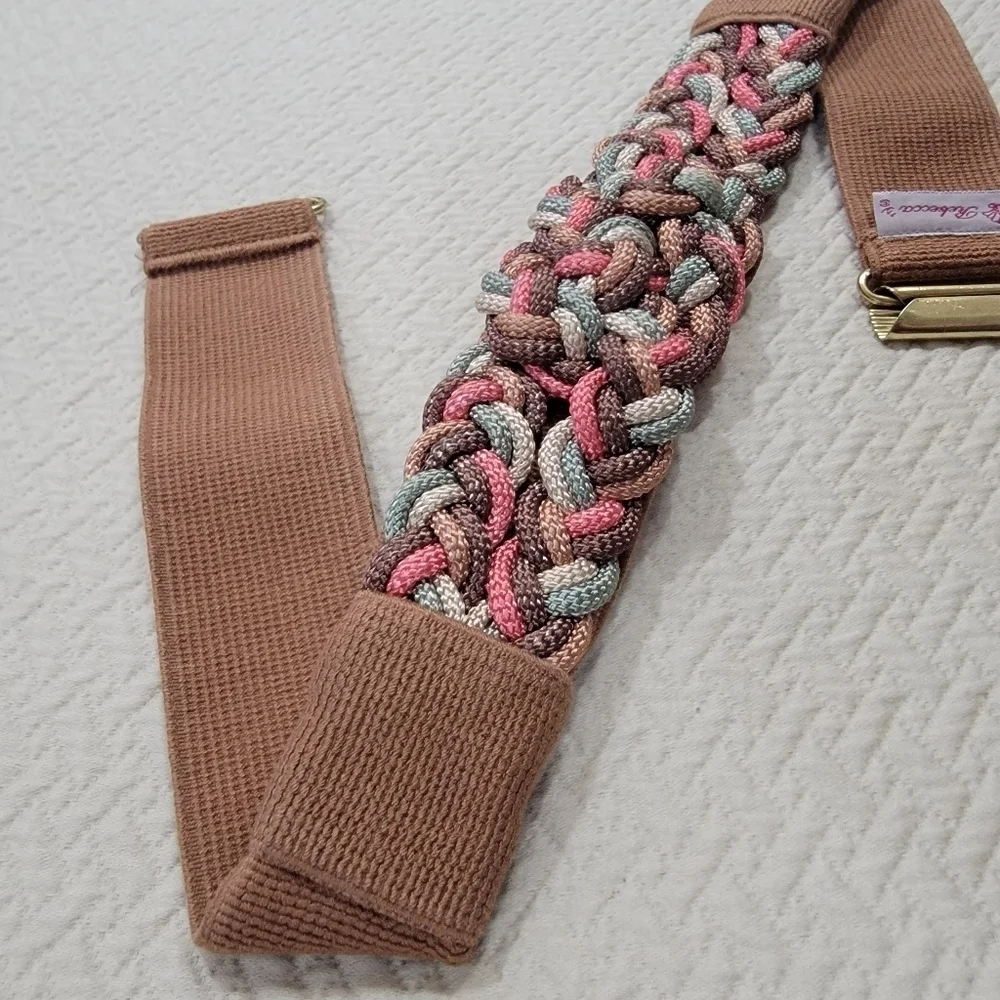 Vintage Rebecca's 80s 90s Pink Brown Braided Statement Belt Stretch